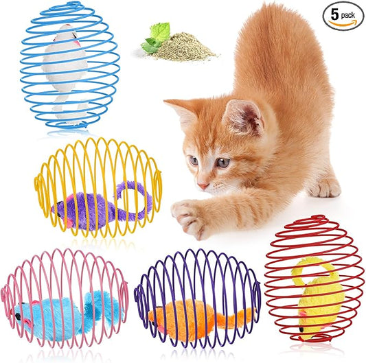 Jecery 5 Pcs Cat Spring Balls Toys Stretchable Rolling Balls Colorful Playful by Jecery