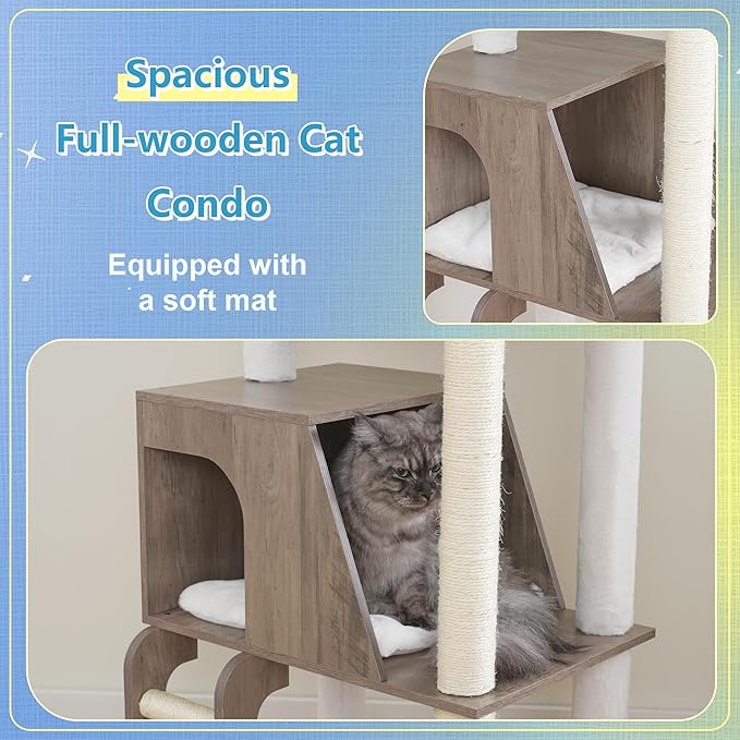 Hey-brother Wooden Cat Tree, 69.7 inch Cats Furniture Tower - Image 6