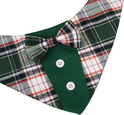 ADOGGYGO Christmas Green Dog Tuxedo Bandana, Plaid Pet Bowtie Collar, - Image 6