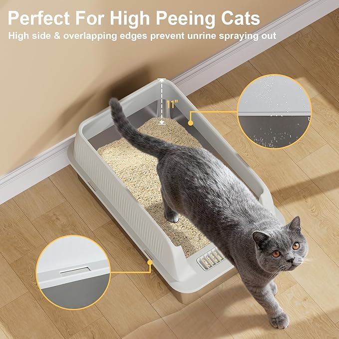 TENTIZON Stainless Steel Cat Litter Box, XL Large Metal Kitty Litterbox - Image 4