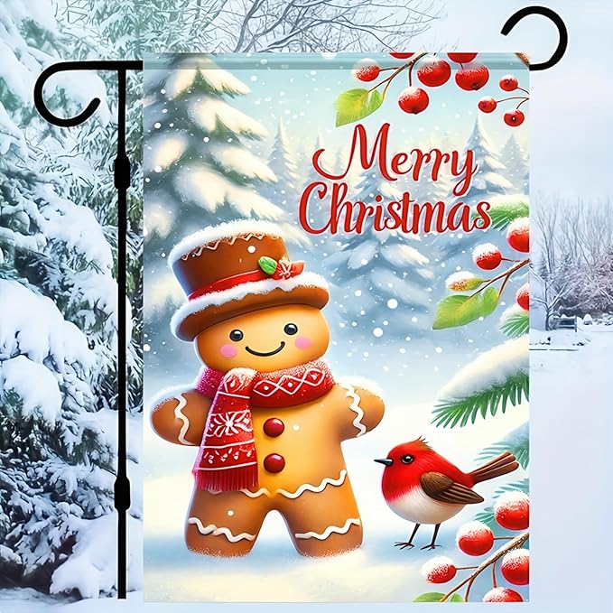 Merry Christmas Garden Flag Cardinal Red Bird House Welcome Winter Flags 12x18 - Image 2