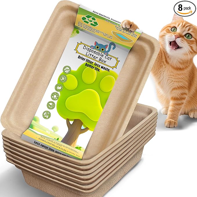 Disposable Litter Boxes for Cats Large: 8-Pack Leak-Proof Sustainable for by SEMEDOYO