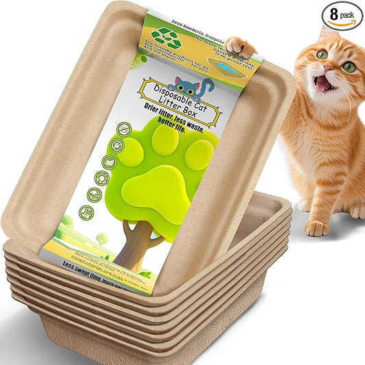Disposable Litter Boxes for Cats Large: 8-Pack Leak-Proof Sustainable for by SEMEDOYO