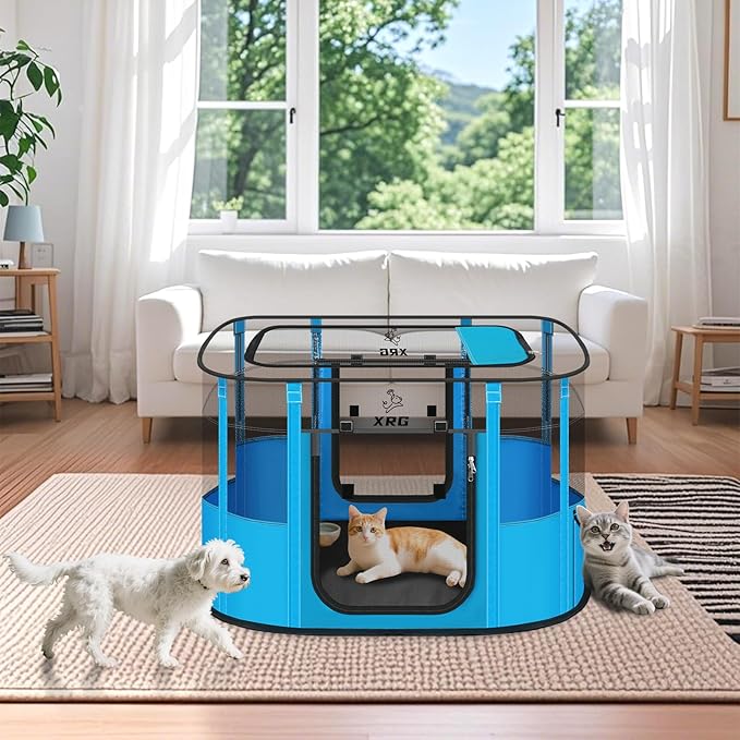 Portable Pet Playpen with Waterproof pad, Collapsible Crates Kennel Playpen - Image 2