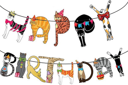 Happy Birthday Cat Banner Garland – Cute Kitten Birthday Party Decorations by Momapopup