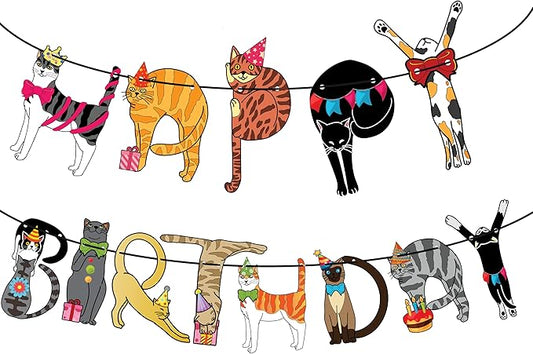 Happy Birthday Cat Banner Garland – Cute Kitten Birthday Party Decorations by Momapopup