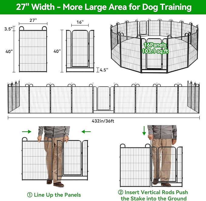 Dog Playpen Outdoor 16 Piece Panels Heavy Duty Dog Fence 40" Height Anti-Rust - Image 5