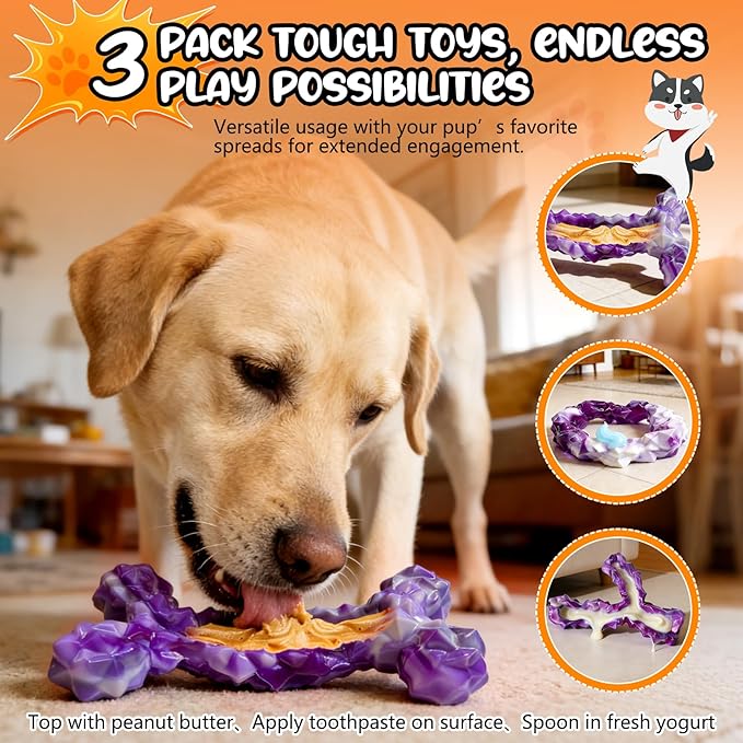 WOWBALA 3 Pack Dog Chew Toys for Aggressive Chewers, Indestructible Dog Toy for - Image 7