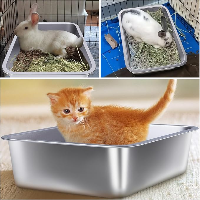 Stainless Steel Litter Box for Kitten 2 Pack, 15.7"×11.8"×4" Small Litter Box - Image 6