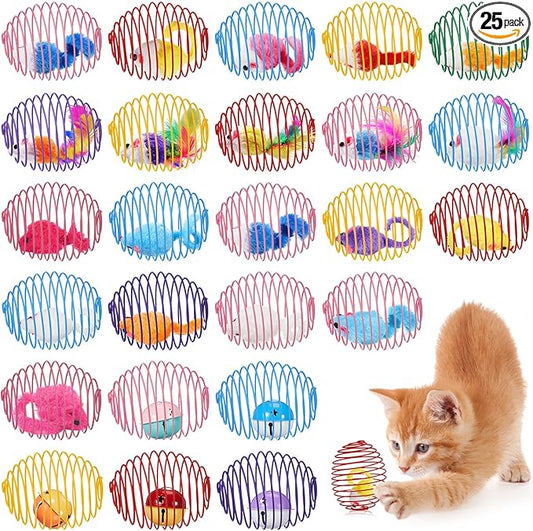 Jecery 25 Pcs Cat Spring Balls Toys Stretchable Rolling Balls Colorful Playful by Jecery
