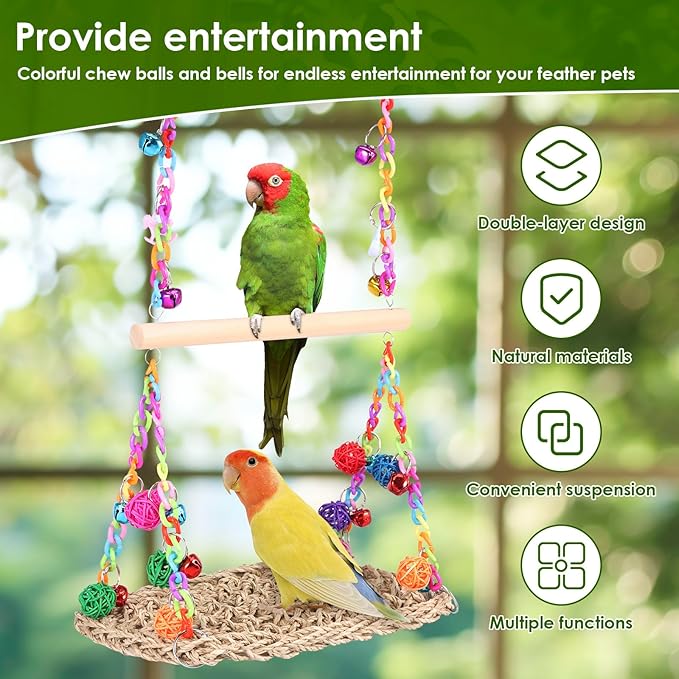 2 in 1 Bird Swing, Double Layer Bird Swing, Add Interest, Double Parrot Swings - Image 6