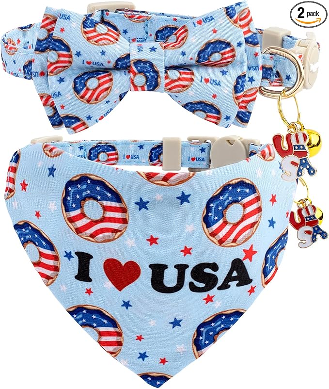 Faygarsle 2 Pack Patriotic Cat Collar Set by Faygarsle