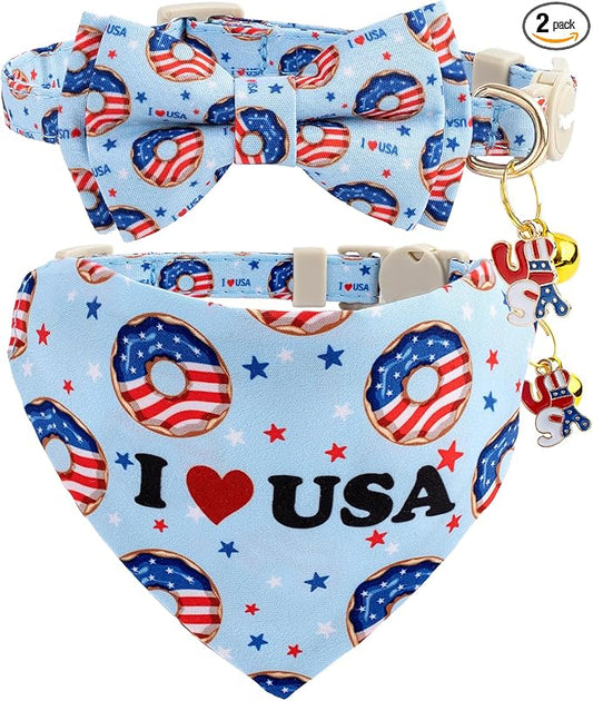 Faygarsle 2 Pack Patriotic Cat Collar Set by Faygarsle