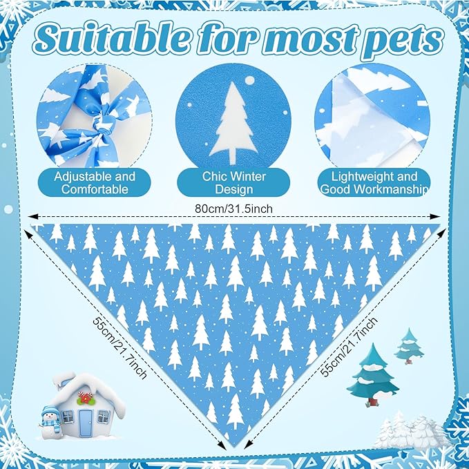 Preboun 50 Pcs Winter Dog Bandanas Bulk Blue Snowflakes Snowmen Bandanas - Image 3