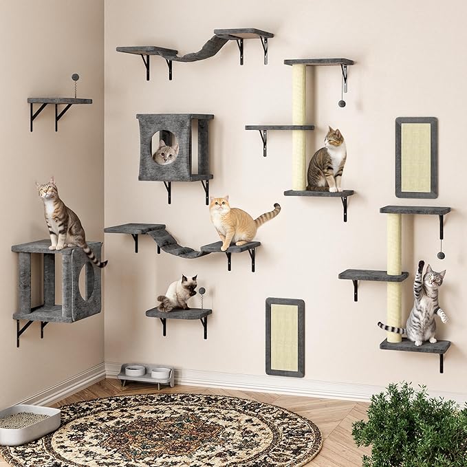 NUNU LAB Cat Wall Shelves, 10-in-1 Wall-Mounted Cat Furniture Set, Large Cat - Image 2