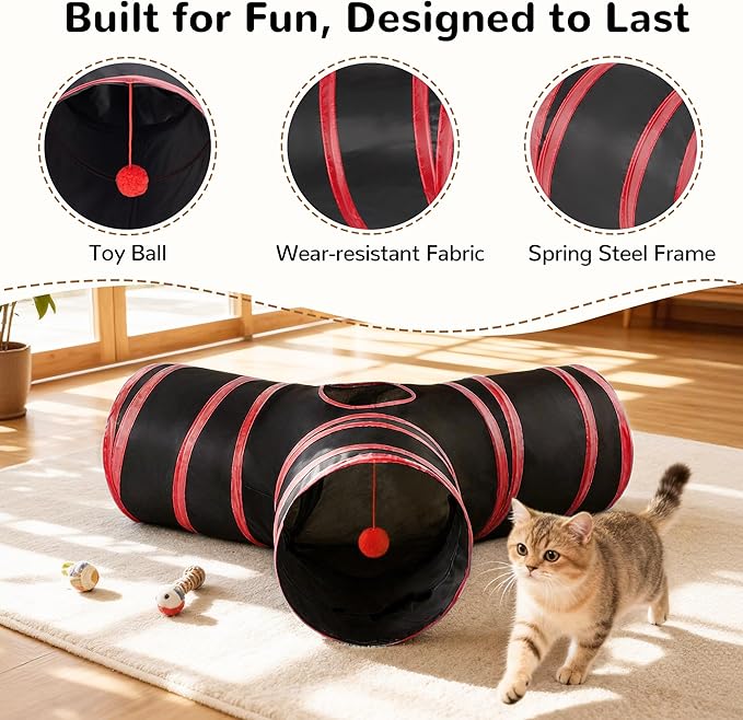 Tempcore Cat Tunnel for Indoor Cats, 3-Way Collapsible Play Tunnel - Image 5