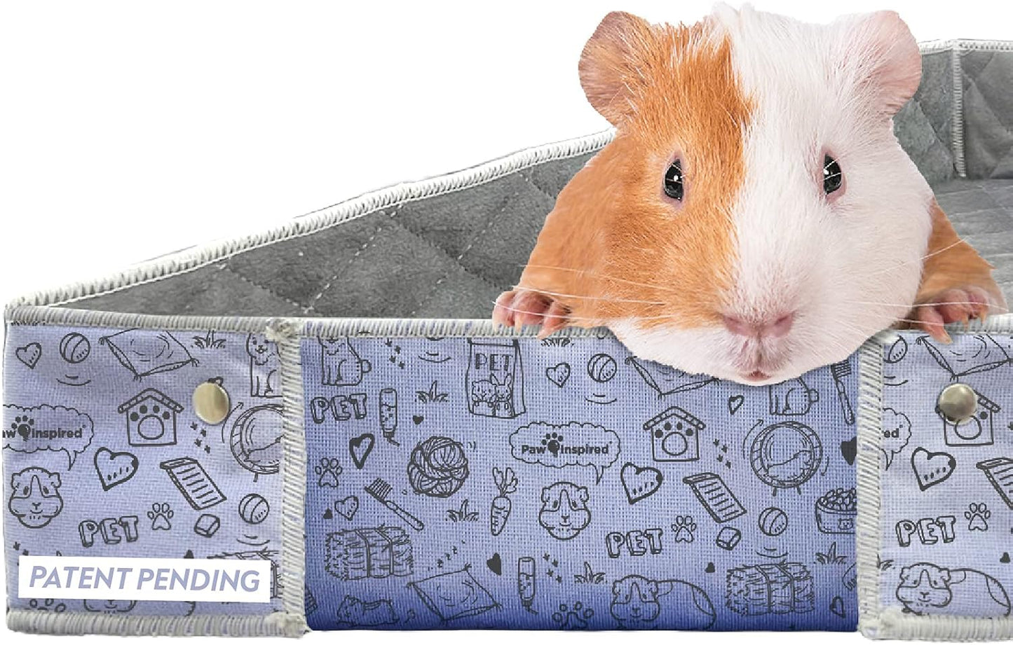 Paw Inspired Critter Box Washable Cage Liner with Raised Sides, Fleece Bedding with Waterproof Bottom, Edge Protected Pee Pads for Guinea Pigs, Rabbits, Hamsters, Small Animals (Midwest Size)
