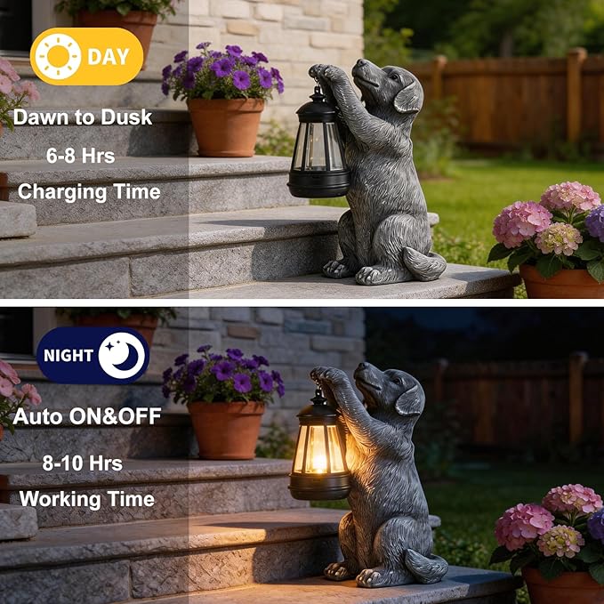 Solar Dog Outdoor Statue with Lantern – Garden Dog Figurines - Image 4