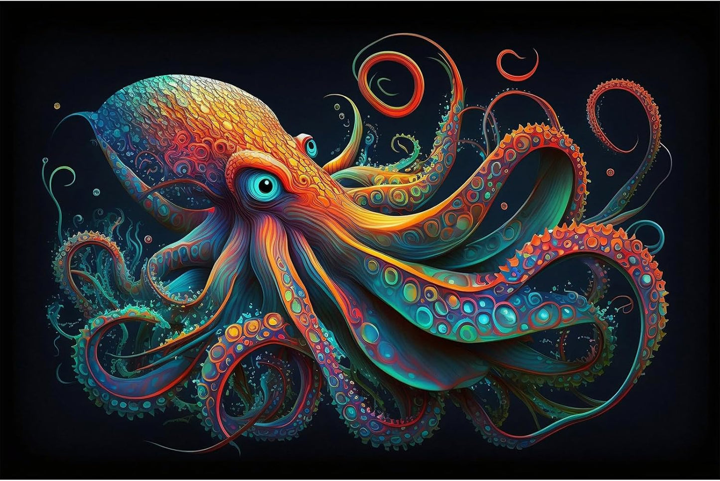 Octopus Aquarium Background Abstract Colorful Octopus Terrarium Background Glowing Octopus on Black Background Fish Tank Backdrop Poster Wallpaper Decorations Vinyl 36x18in