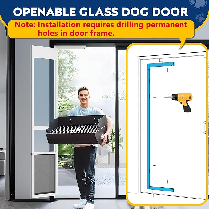 XLarge Dog Door for Sliding Glass Doors, 91 7/16" to 96" Tall, 12.8" Wide - Image 3