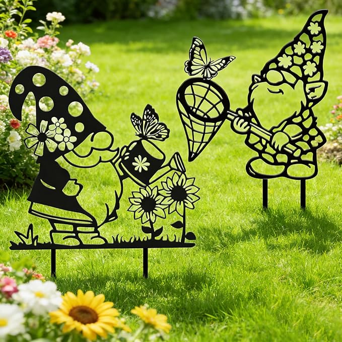 Rngmsi Gnome Metal Garden Stakes Decor, Gnome Yard Decorations Outdoor - Image 5