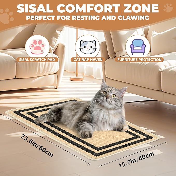 Cat Scratcher Mat, Natural Sisal Cat Scratch Pad, 23.6x15.7 Inch Horizontal Cat - Image 2