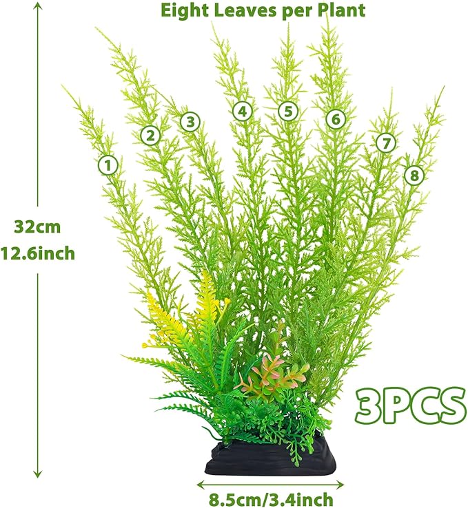 QUOZUO Fish Tank Accessories Large Plants, Aquarium Decor Plastic Plants 3pcs - Image 2