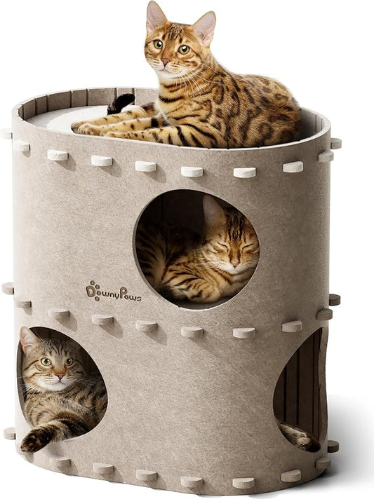 DownyPaws Cat House for Indoor Cats, 2-Storey Foldable Cat Bed Cave, Felt Cats by DownyPaws
