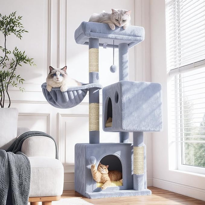 Cat Tree Tower with Scratching Post Hammock, 2 Condos Short Corner Climbing by Unknown