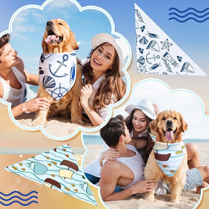 Huhumy 150 Pcs Ocean Dog Bandanas Bulk Summer Pet Bibs Triangle Ocean Themed - Image 7