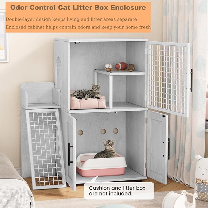 Garvee Dog Proof Cat Feeding Station, Cat Litter Box Enclosure Furniture - Image 3