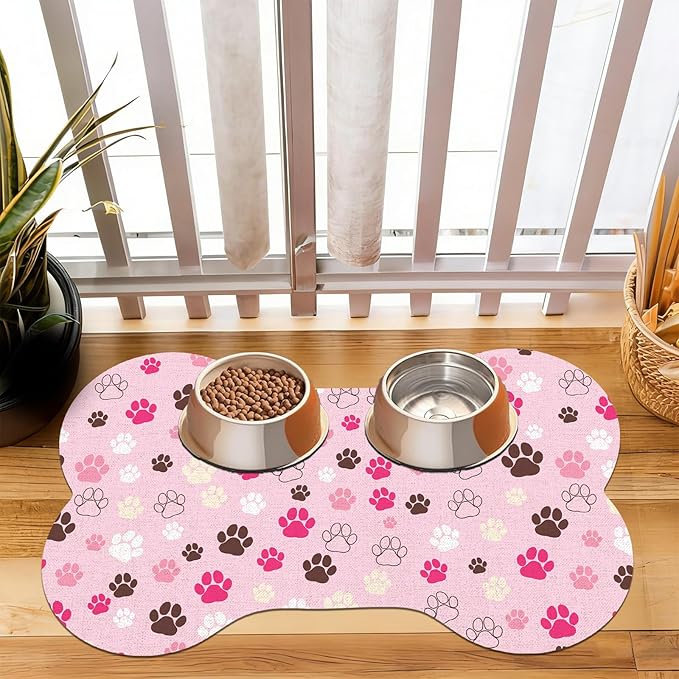 Pet Dog Cat Food Mat, Absorbent Bone Shaped Dog Bowl Mats by VISSTREE