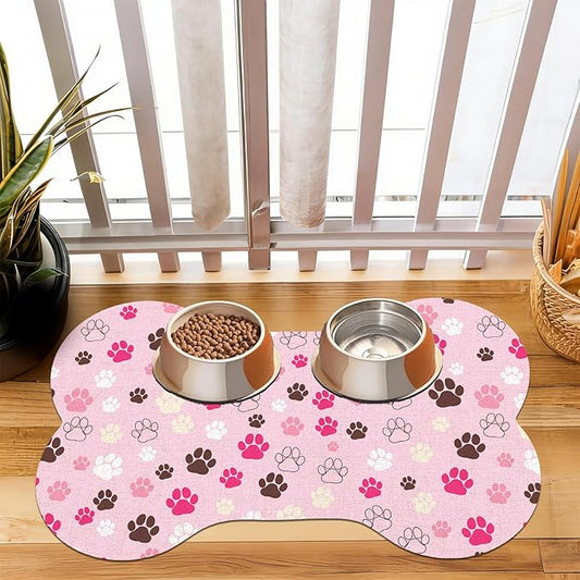 Pet Dog Cat Food Mat, Absorbent Bone Shaped Dog Bowl Mats by VISSTREE