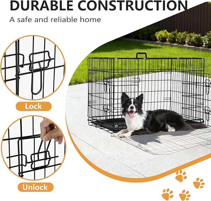 FDW Dog Crate 42-Inch Dog Cage Foldable Metal Kennel - Image 3