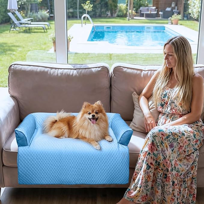 GGIB Cooling Dog Bed Mat with Bolster Pillow Washable Dog Couch Cover - Image 2