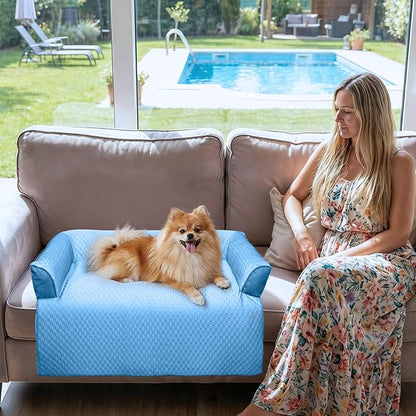 GGIB Cooling Dog Bed Mat with Bolster Pillow Washable Dog Couch Cover - Image 2