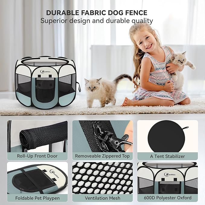 Siedihit Dog Cat Playpen, Puppy Pet Playpen Indoor - Image 6