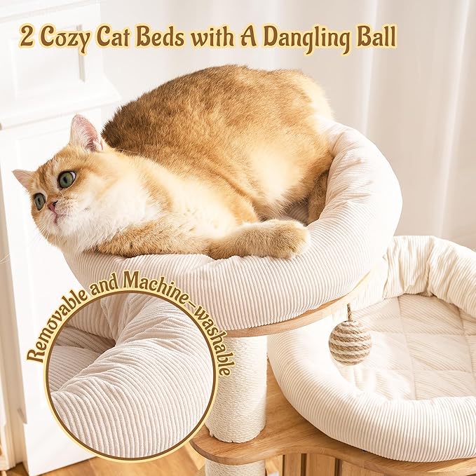 Modern Solid Wood Cat Tree for Indoor Cats Large Adult, 50in Tall Cat Tower - Image 3