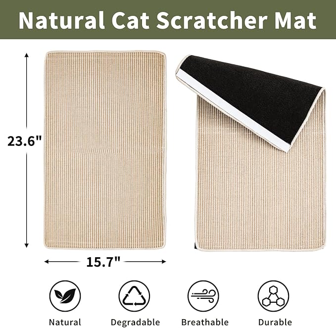 Cat Scratcher Mat, 23.6"x 15.7" Natural Sisal Cat Scratch Mat - Image 2