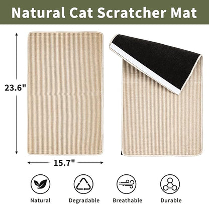 Cat Scratcher Mat, 23.6"x 15.7" Natural Sisal Cat Scratch Mat - Image 2