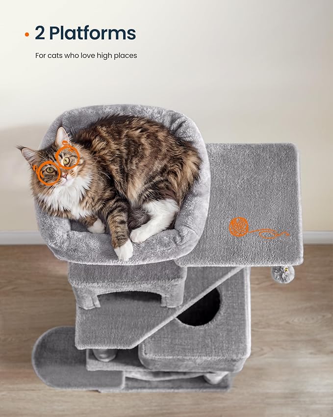 SONGMICS HOME Cat Tree for Indoor Cats, Hammock and Condo, Light Gray - Image 4