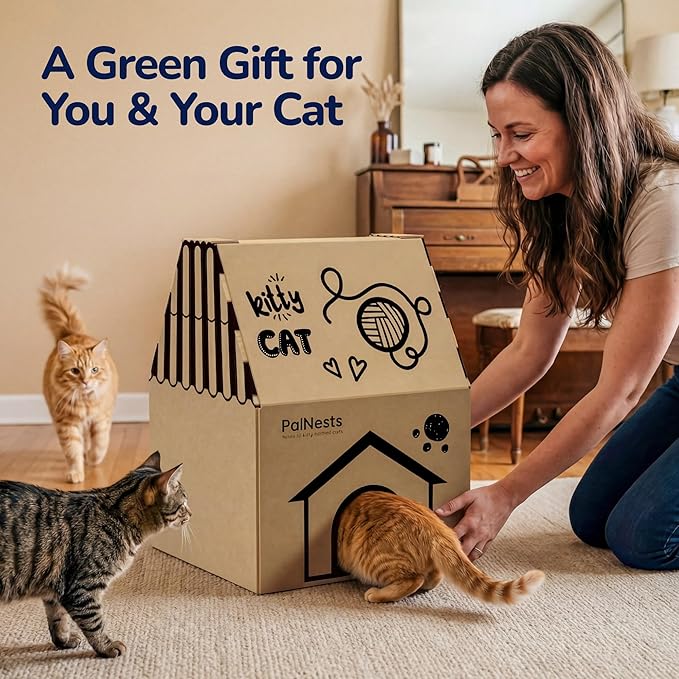 DIY Cardboard Cat House with Scratching Posts, Scratching Board, Recyclable - Image 8