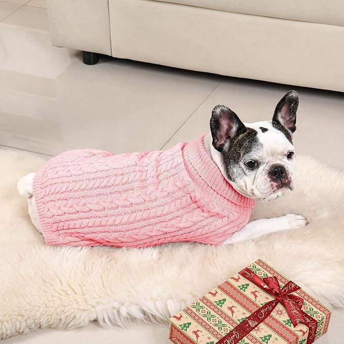 2 Pack Dog Sweaters for Medium Dogs Winter Turtleneck Pullover Cable Knit - Image 4