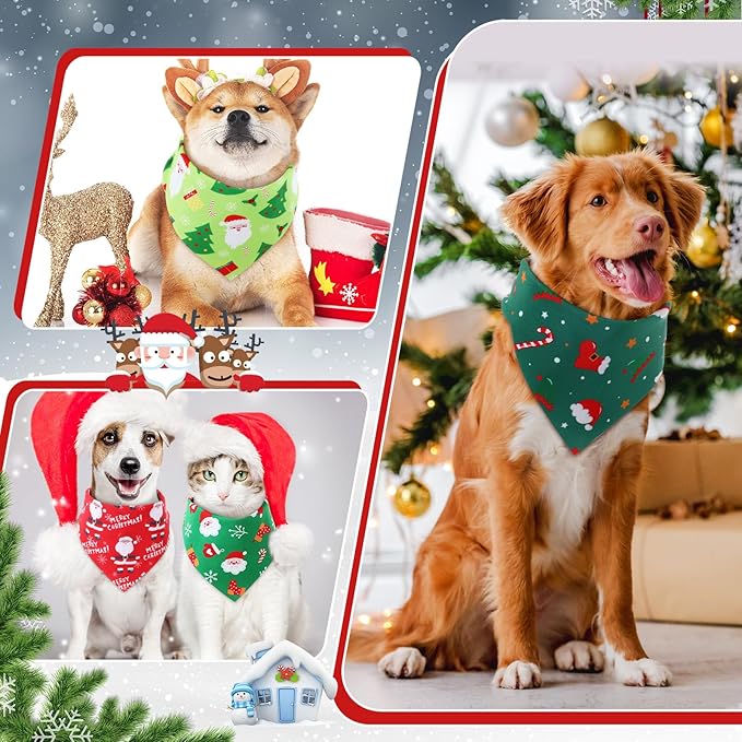 Preboun 50 Pcs Christmas Dog Bandanas Bulk Red and Green Bandanas - Image 6