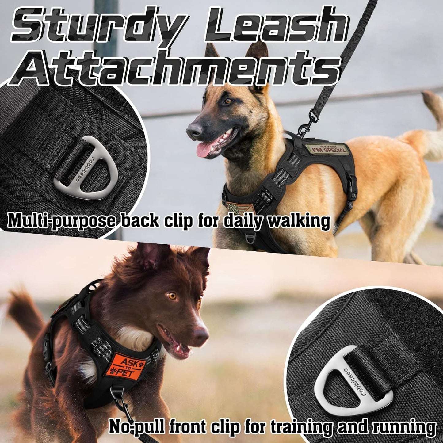 rabbitgoo Tactical Dog Harness for Small Dogs, No Pull Military Service Vest with Handle & Molle, Easy Control for Training Walking, Adjustable Reflective Straps, Black, S