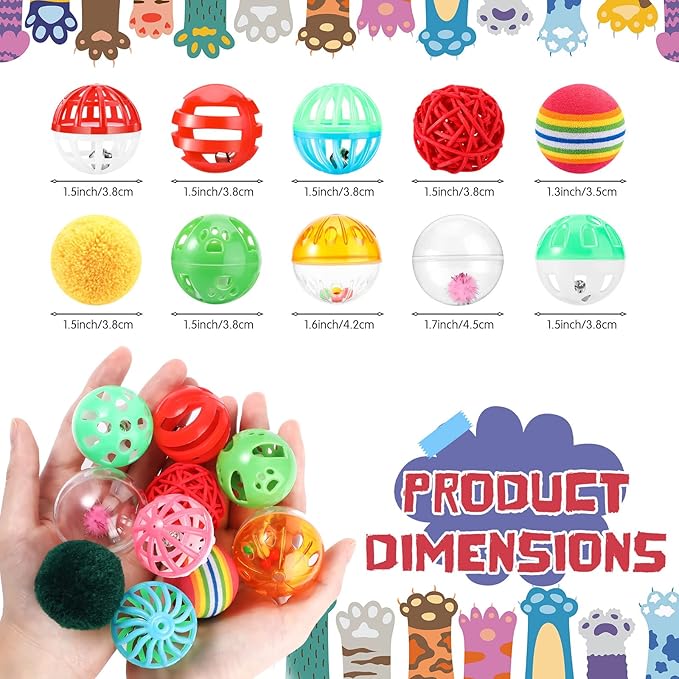 Hungdao 100 Pcs Cat Toys Bulk Plastic Small Crinkle Ball Assorted Cat Balls - Image 2