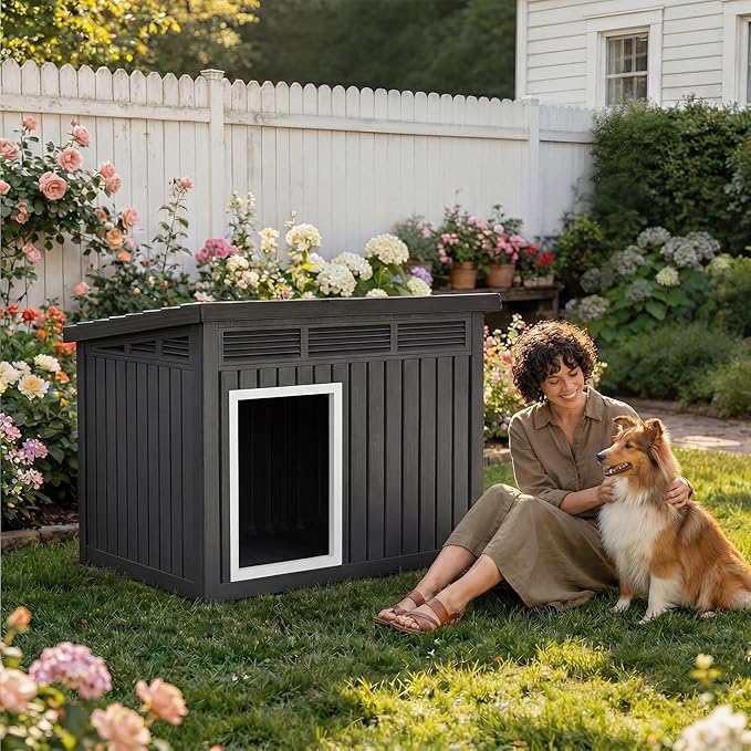 DRATO Large Dog House, Weatherproof Resin Large Dog House Outdoor - Image 7