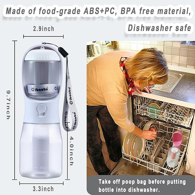 Cibaabo Dog Water Bottle with Food Container & Poop Bag Holder, Travel Water - Image 6