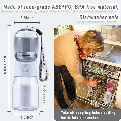 Cibaabo Dog Water Bottle with Food Container & Poop Bag Holder, Travel Water - Image 6
