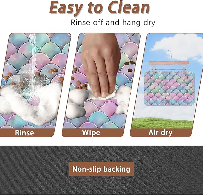 Pink Mermaid Scale Pet Feeding Mat, Absorbent Quick-Dry Cat Dog Food and Water - Image 4